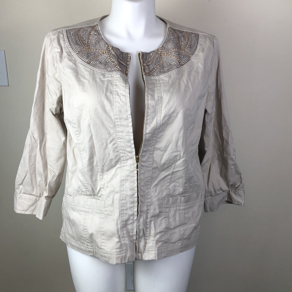 JM Collection Zip Front Stretch Denim Jacket Sequin